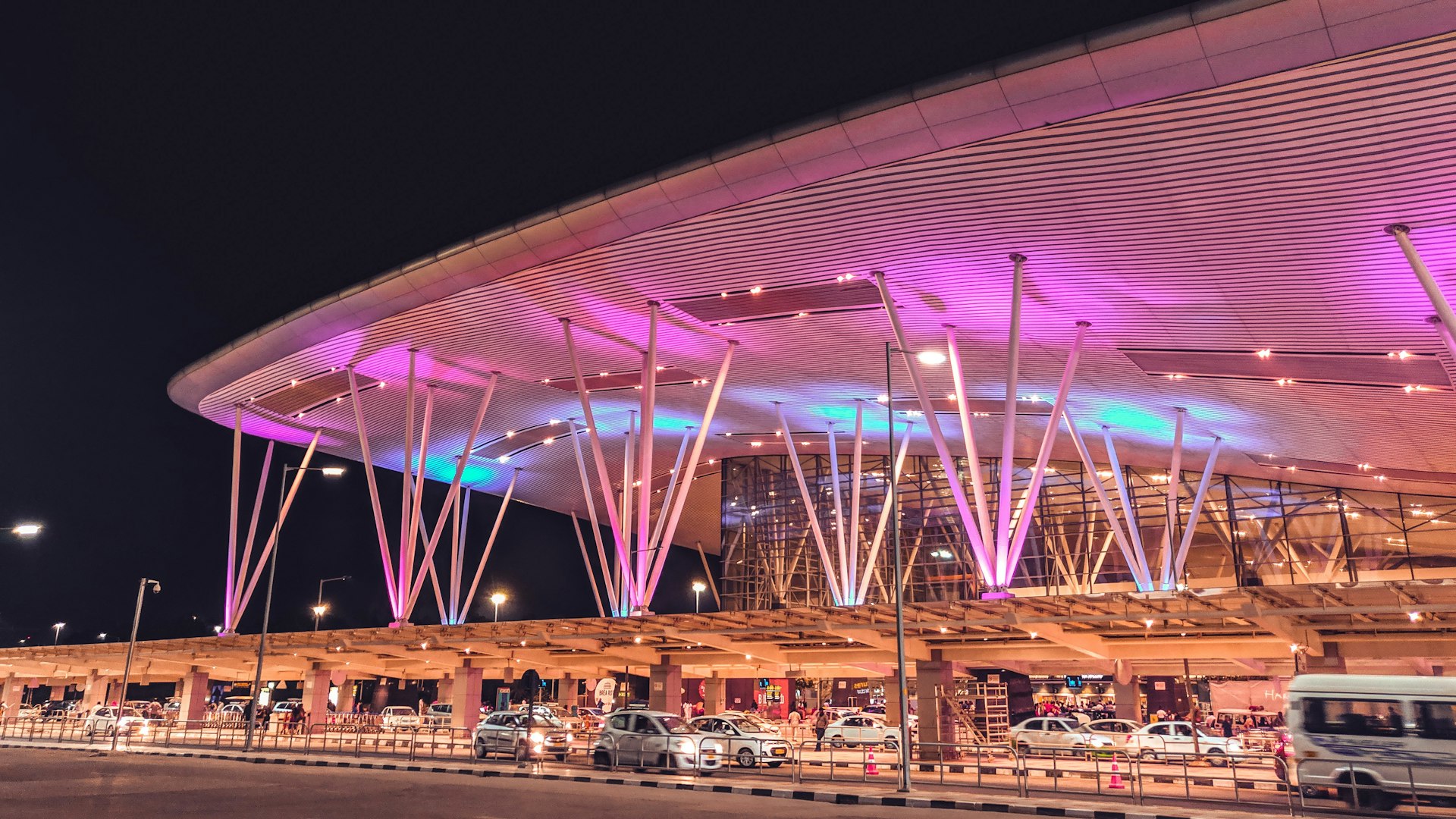 lighted concrete building
